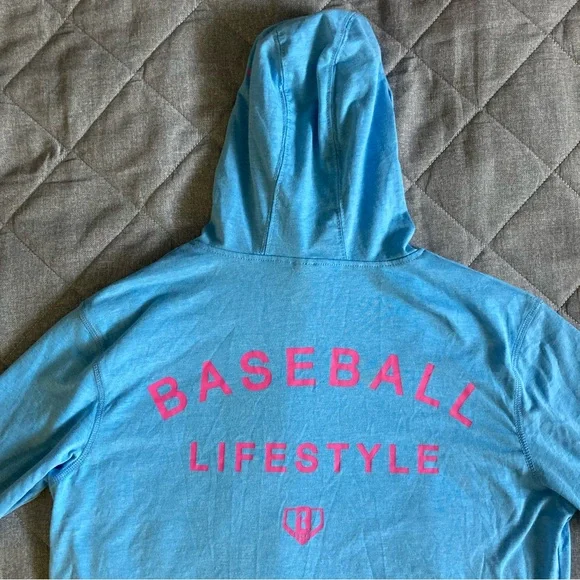 Baseball Lifestyle 101 Off Field Hoodie Men’s Small Blue Pink Lightweight - Picture 6 of 12